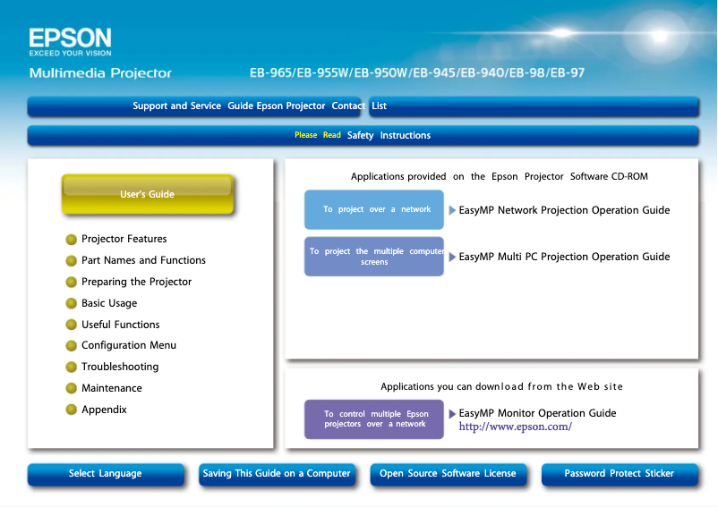 Page 1 de la notice Manuel utilisateur Epson EB-955W
