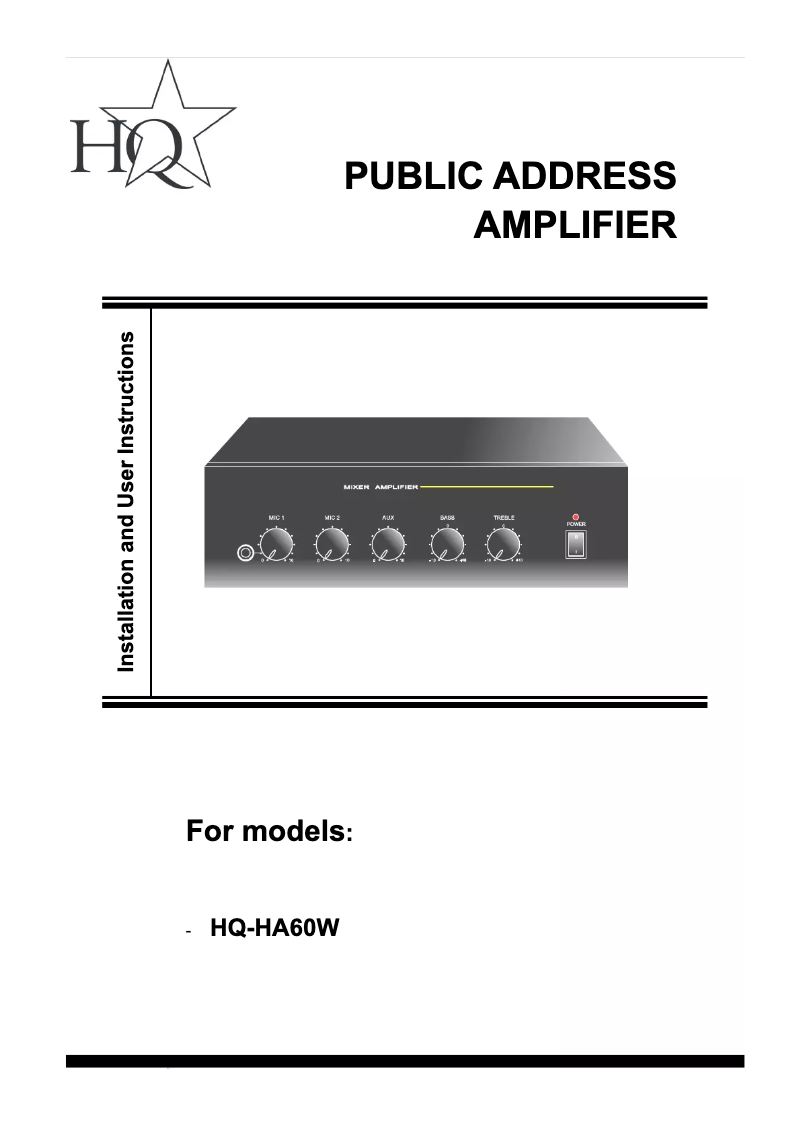 Image de la première page du manuel de l'appareil HA60W