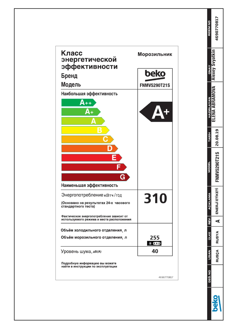 Page 1 de la notice Manuel utilisateur Beko FNMV5290T21S