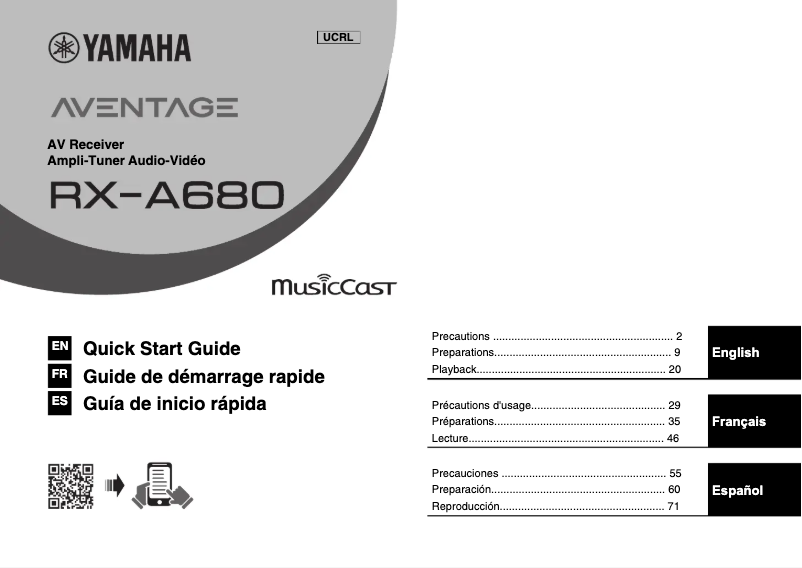 Image de la première page du manuel de l'appareil RX-A680