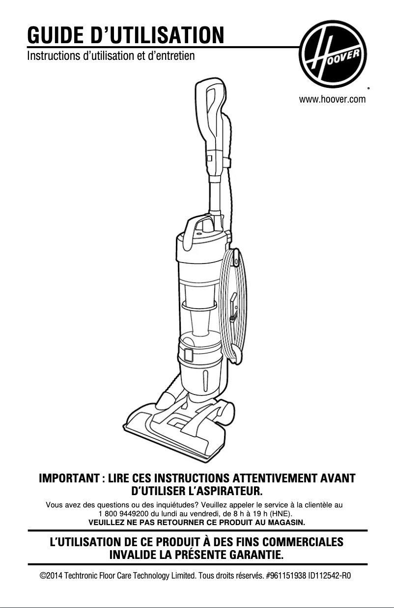 Page n°1 - Manuel utilisateur Hoover WindTunnel Air Steerable Pet UH72405