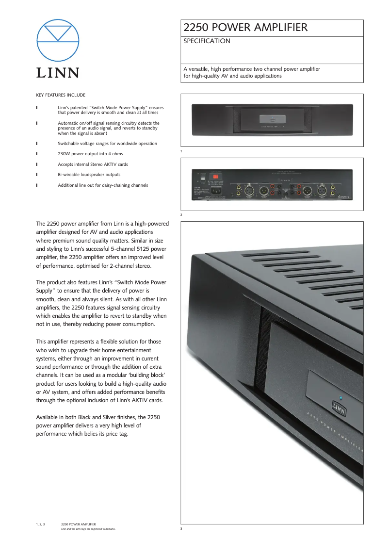 Page 1 de la notice Fiche technique Linn AV 2250