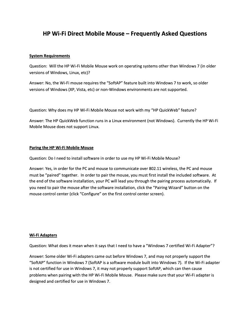 Image de la première page du manuel de l'appareil Wi-Fi Direct Mobile Mouse