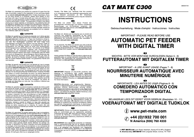 Página 1 del manual Manual de usuario Closer Pets Cat Mate CP366
