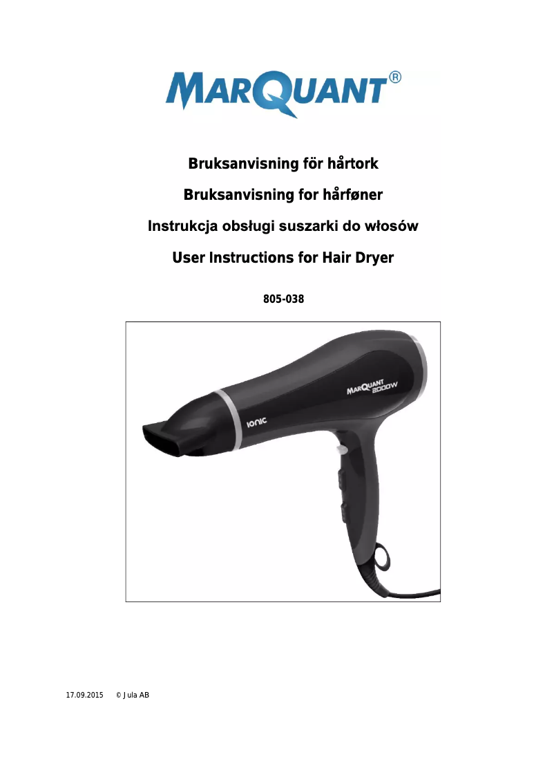 Page 1 de la notice Manuel utilisateur Marquant 805-038