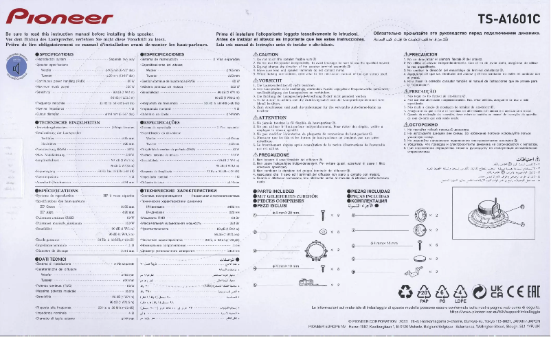 Página 1 del manual Manual de usuario Pioneer TS-A1601C