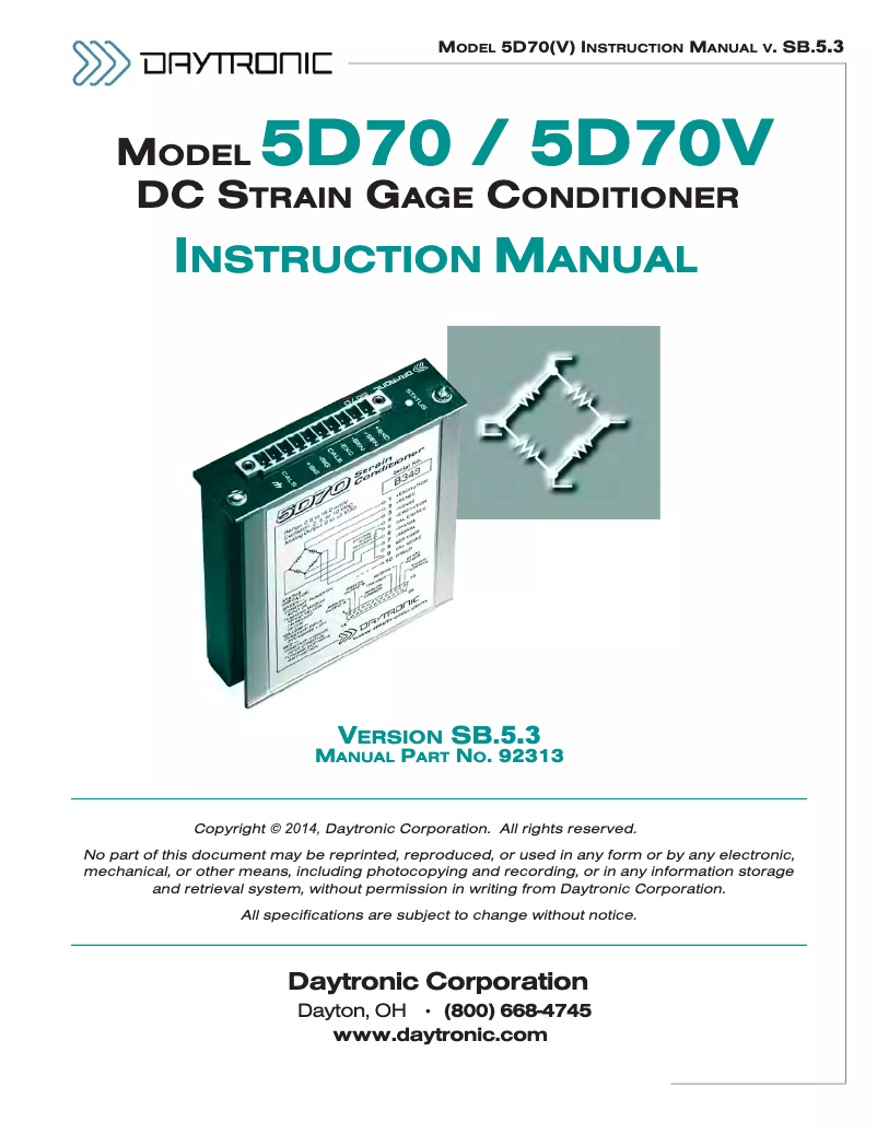 Page 1 de la notice Manuel utilisateur Daytronic 5D70S
