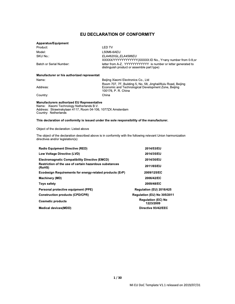 Image de la première page du manuel de l'appareil MI TV P1 50