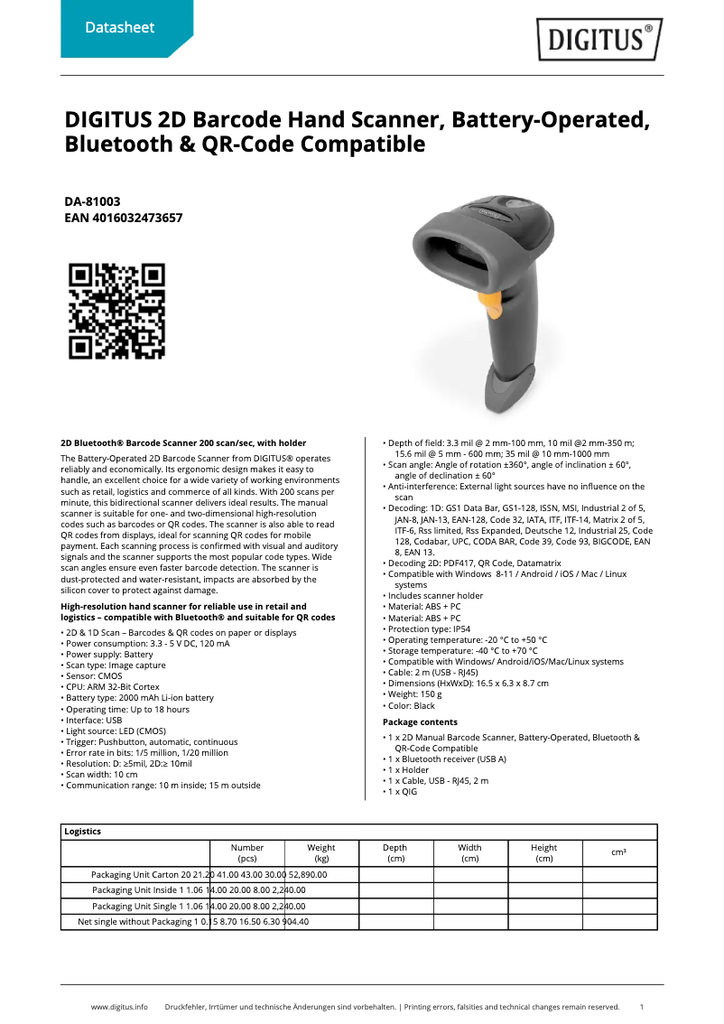Page n°1 - Fiche technique Digitus DA-81003