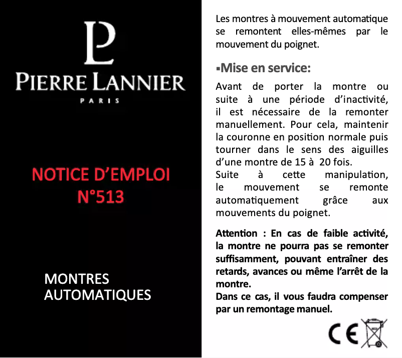 Page n°1 - Manuel utilisateur Pierre Lannier Automatic 317A123