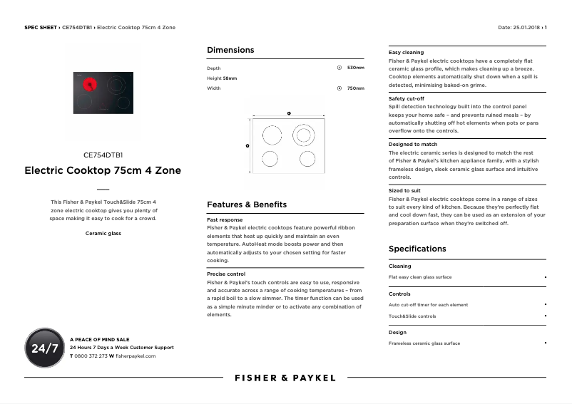 Page 1 de la notice Fiche technique Fisher & Paykel CE754DTB1