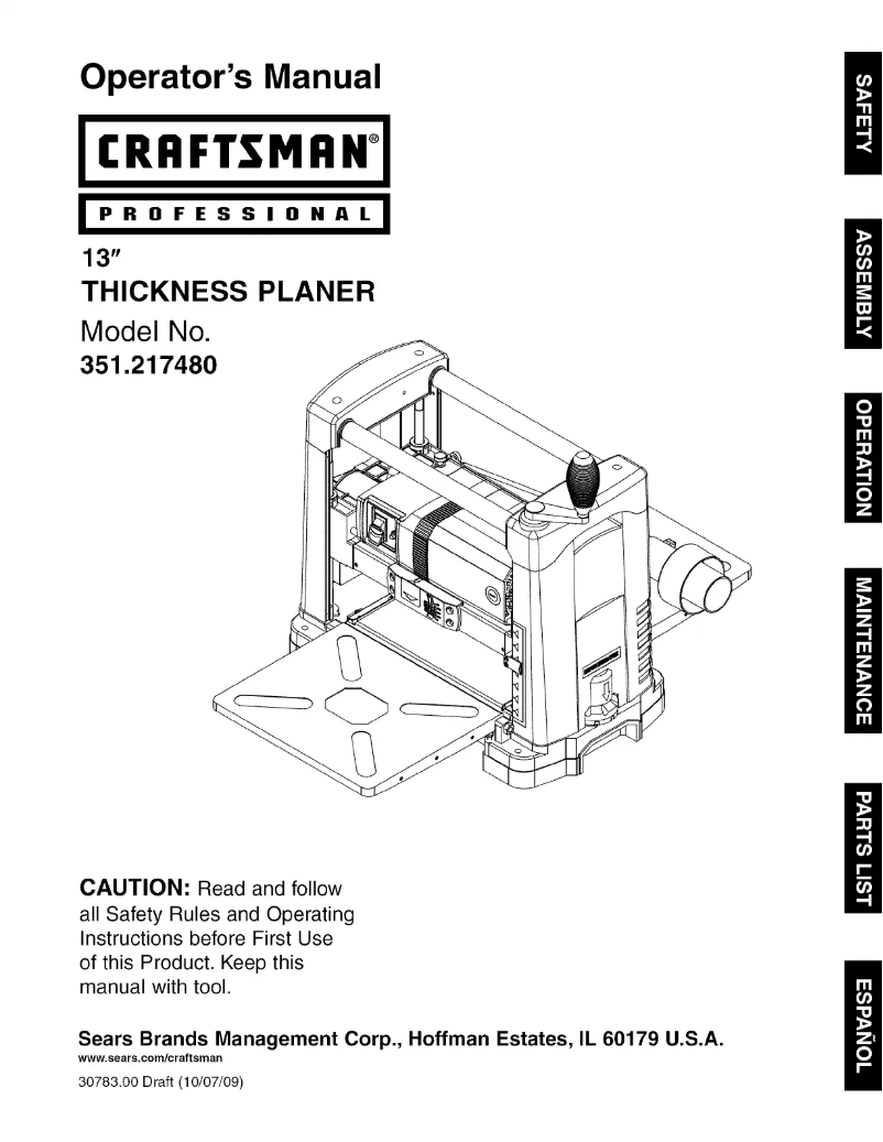 Page 1 de la notice Manuel utilisateur Craftsman 351.217480