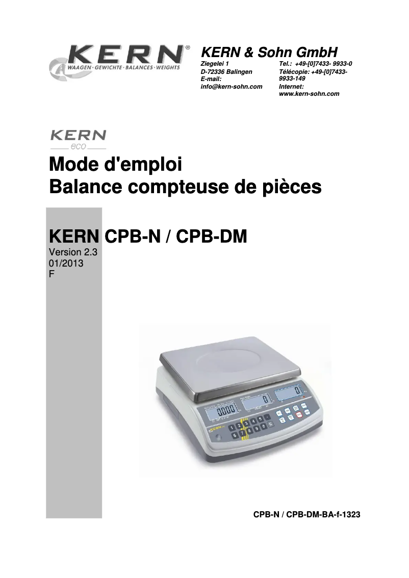 Page 1 de la notice Manuel utilisateur Kern CPB 30K0.5N-SR