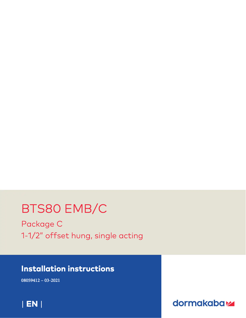 Page n°1 - Manuel utilisateur Dormakaba BTS80 EMB