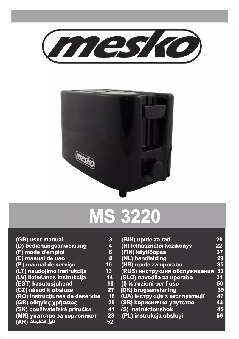 Page 1 de la notice Manuel utilisateur Mesko MS 3220
