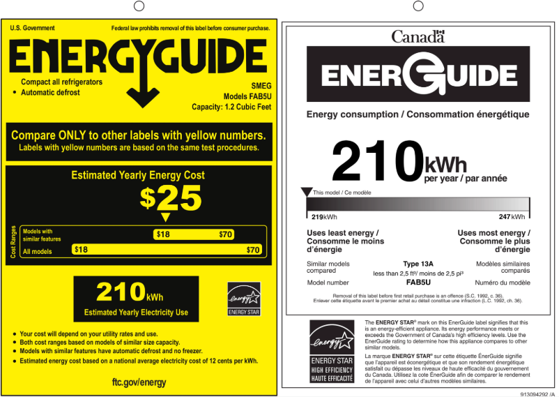 Page 1 de la notice Label énergétique Smeg FAB5UROR3
