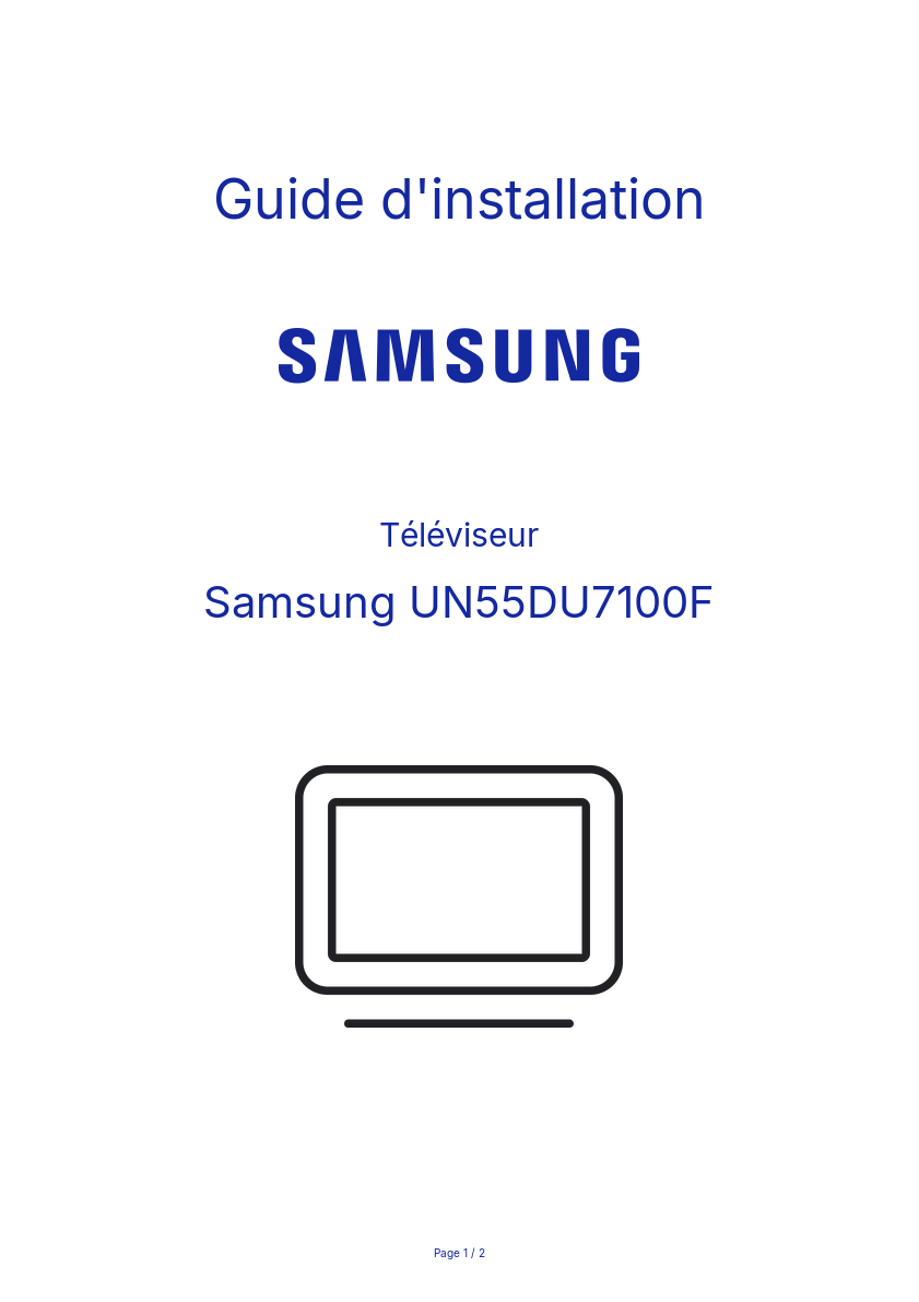 Page n°1 - Guide d'installation Samsung UN55DU7100F