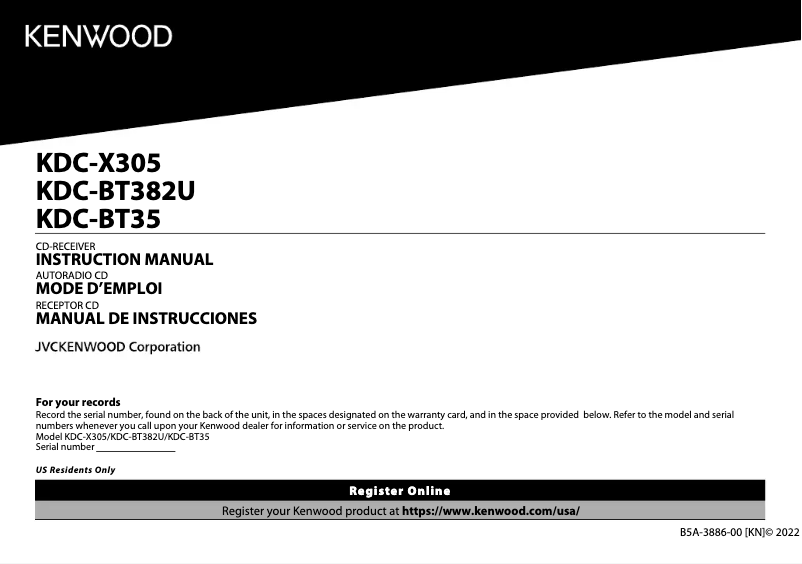 Page n°1 - Manuel utilisateur Kenwood KDC-BT382U