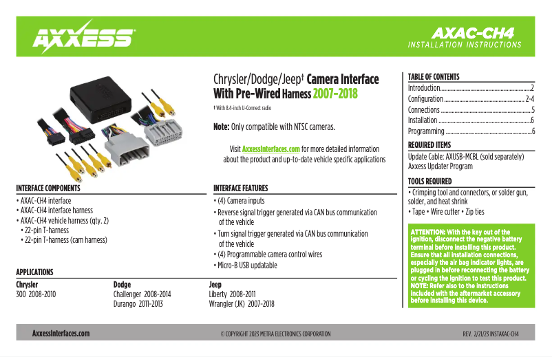 Page 1 de la notice Manuel utilisateur AXESS AXAC-CH4