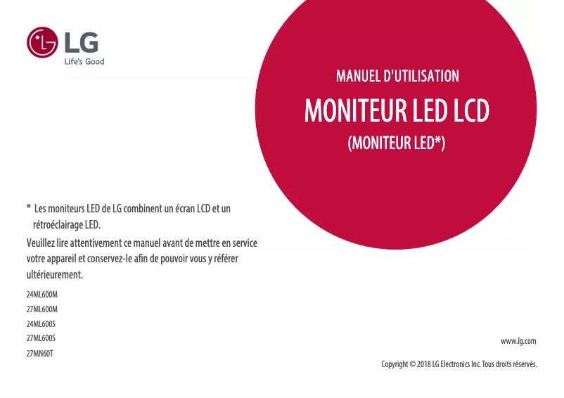 Page n°1 - Manuel utilisateur LG 27ML600S
