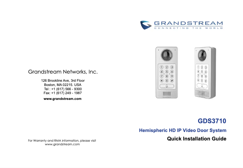 Page 1 de la notice Guide de démarrage rapide Grandstream GDS3710