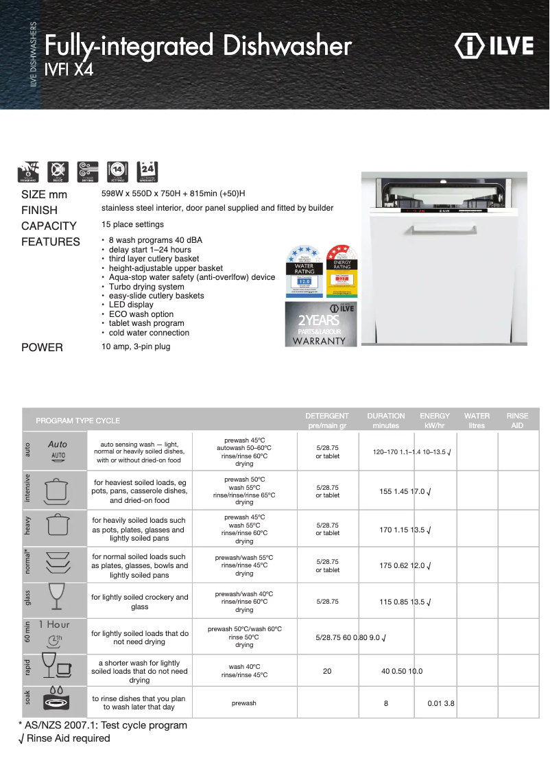 Page 1 de la notice Fiche technique Ilve IVFIX4