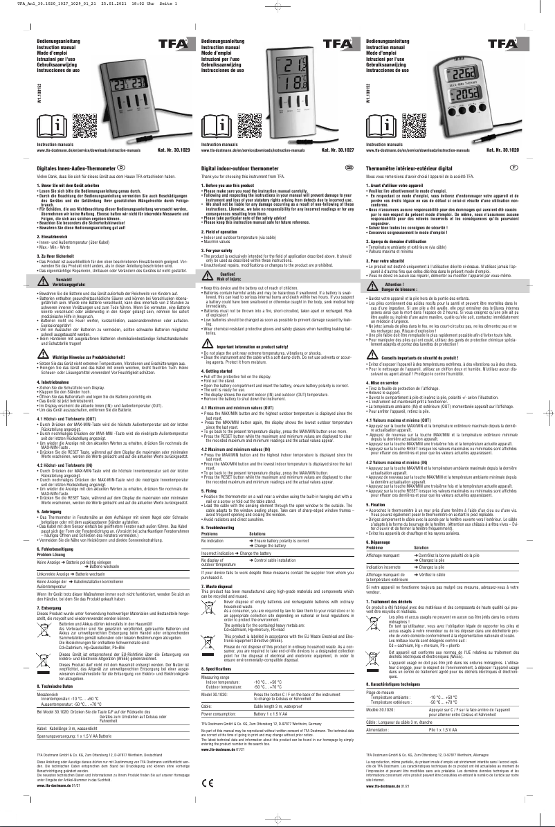 Page n°1 - Manuel utilisateur TFA 30.1020