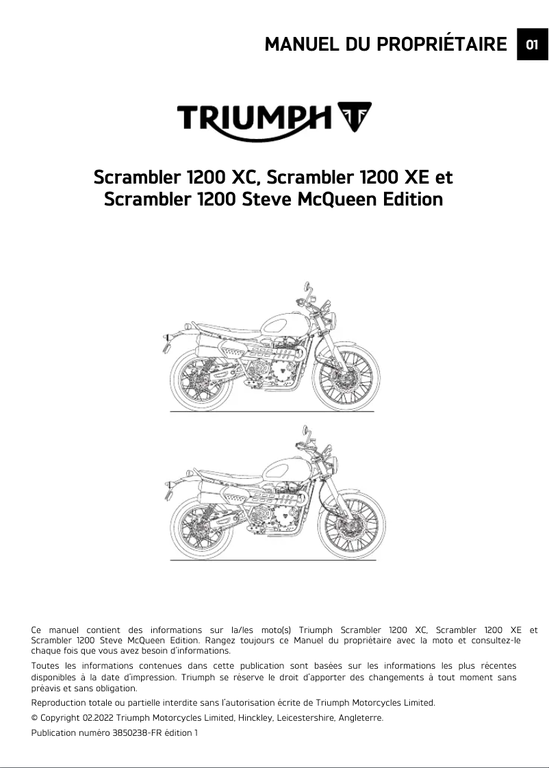 Page 1 de la notice Manuel utilisateur Triumph Scrambler 1200 Great Escape (2021)
