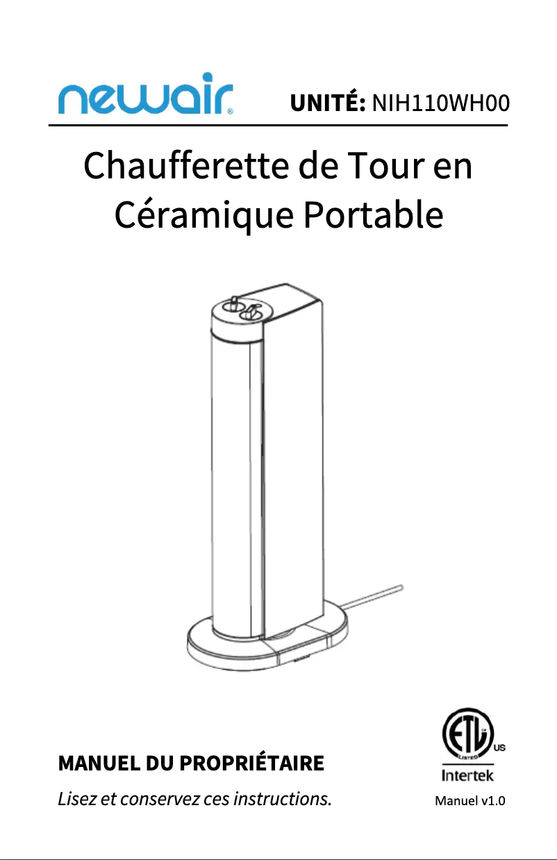 Image de la première page du manuel de l'appareil NIH110WH00