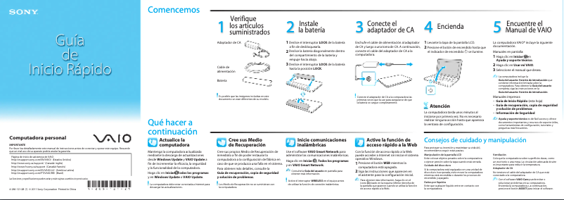 Page n°1 - Guide d'installation Sony Vaio VPCEH11FX