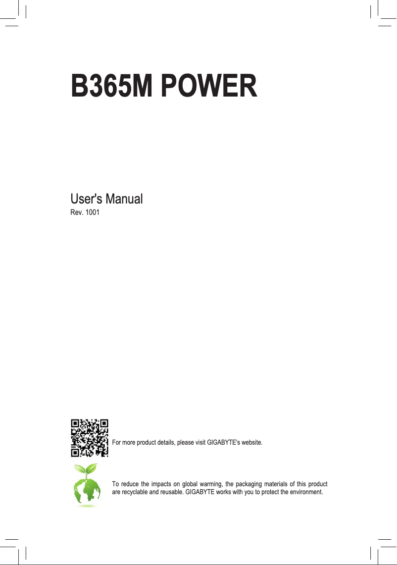Page 1 de la notice Manuel utilisateur Gigabyte B365M POWER