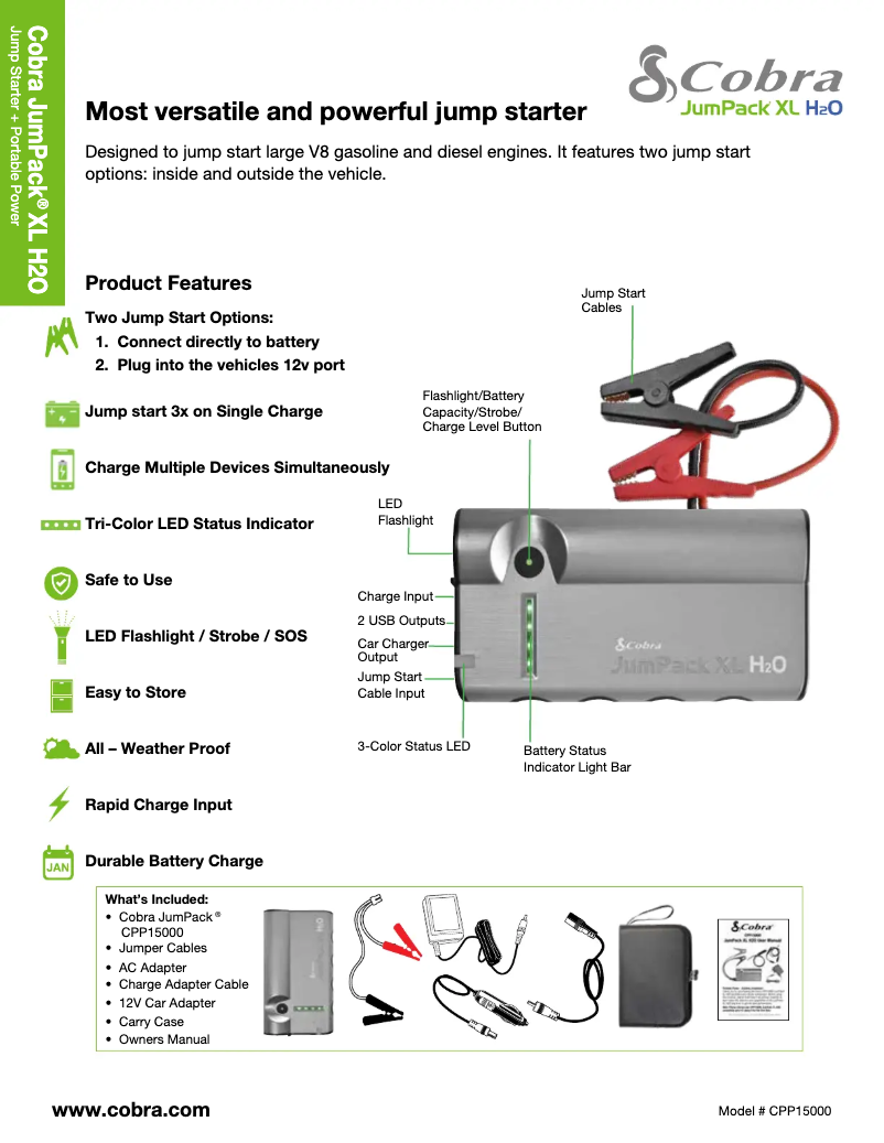 Page n°1 - Manuel utilisateur Cobra JumPack XL H2O CPP 15000