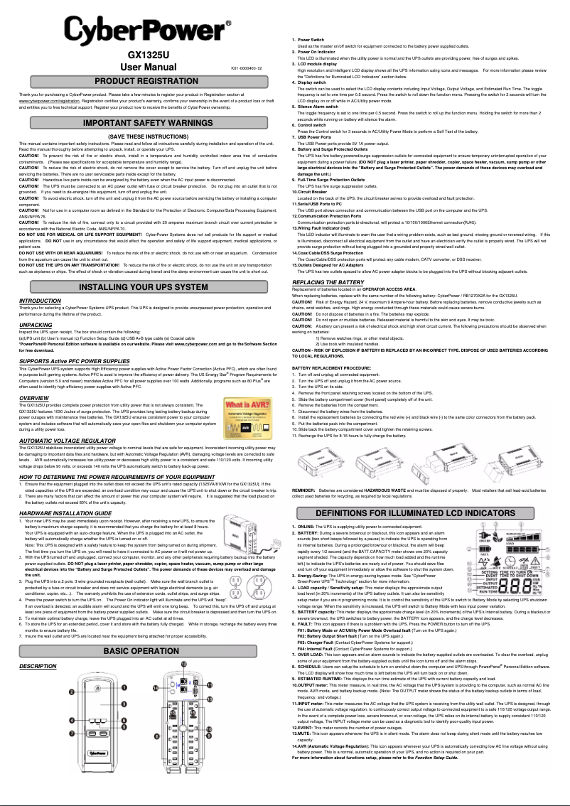 Page n°1 - Manuel utilisateur CyberPower GX1325U