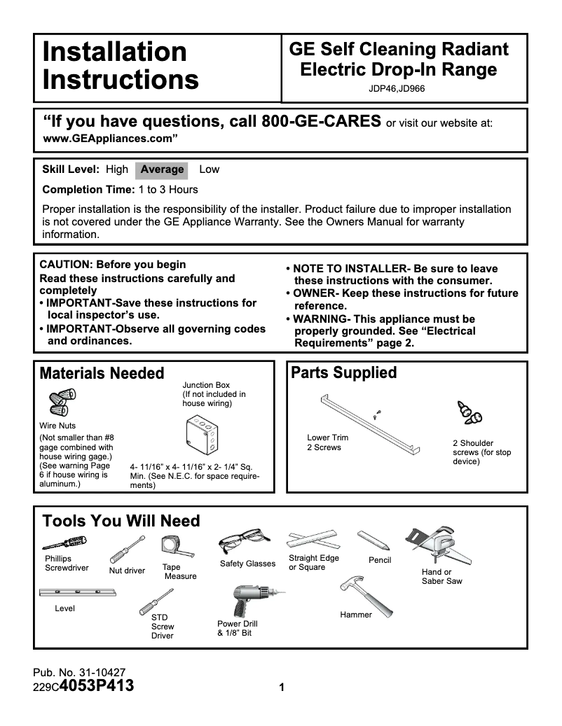 Image de la première page du manuel de l'appareil Profile JDP46WDWW