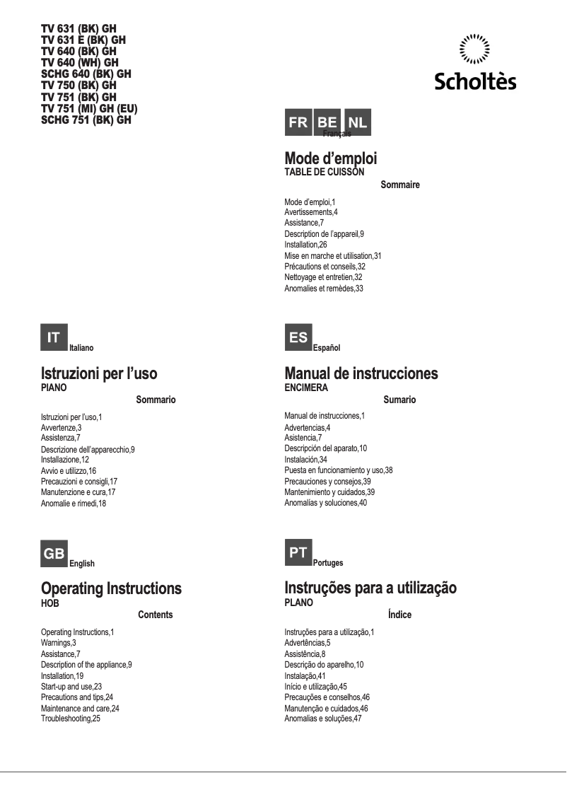 Page n°1 - Manuel utilisateur Scholtès SCHG 640 (BK) GH