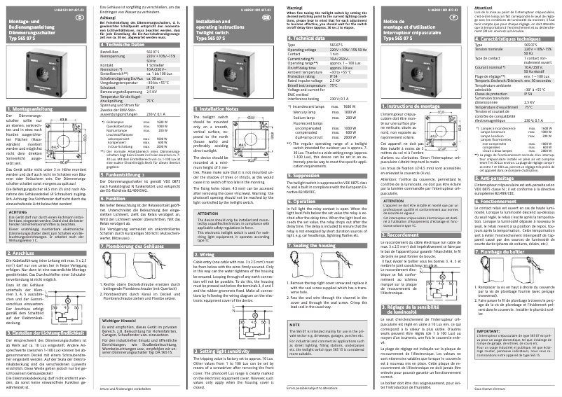 Page 1 de la notice Manuel utilisateur Eberle 565 07 S