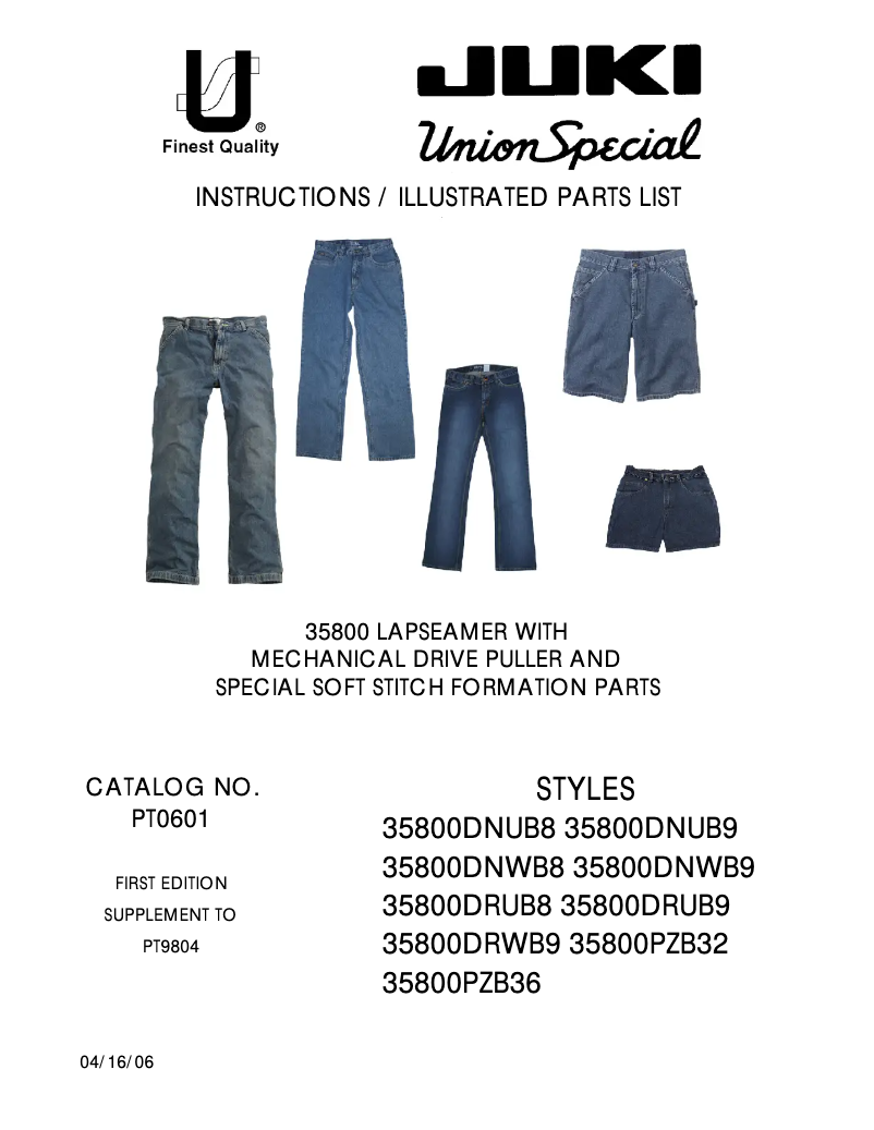 Page 1 de la notice Manuel utilisateur Union Special 35800PZB32