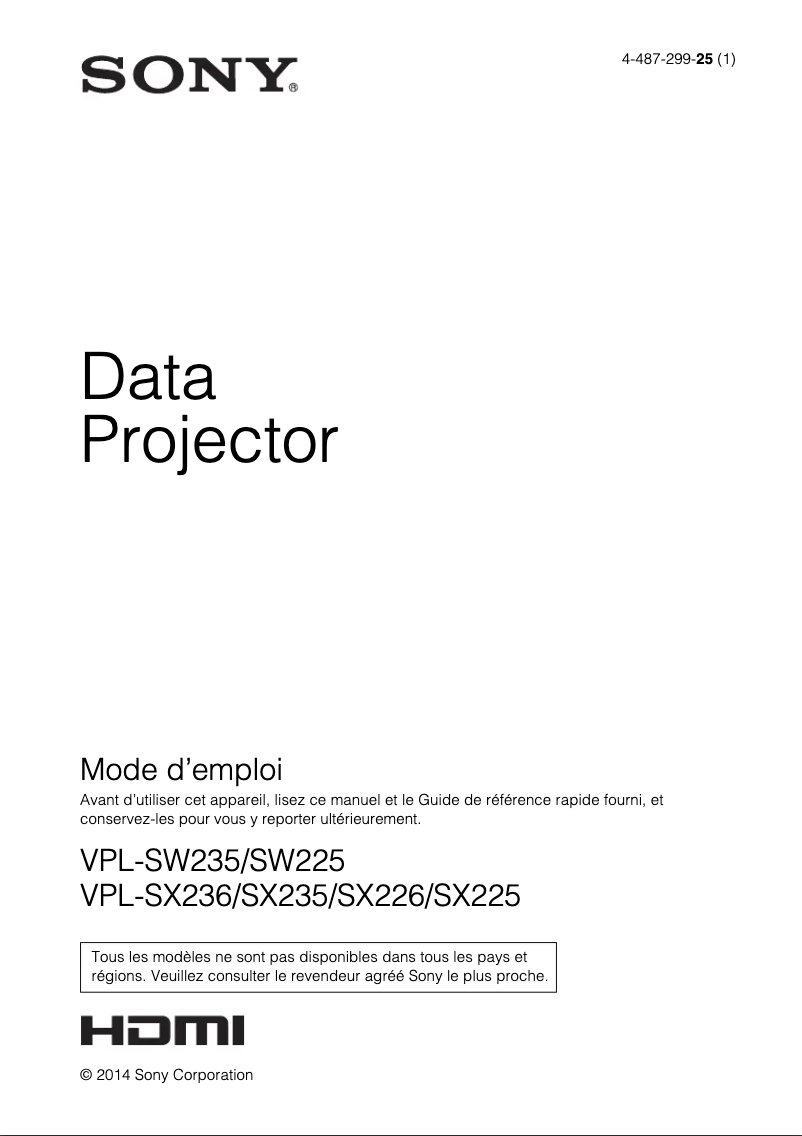 Image de la première page du manuel de l'appareil VPL-SX235