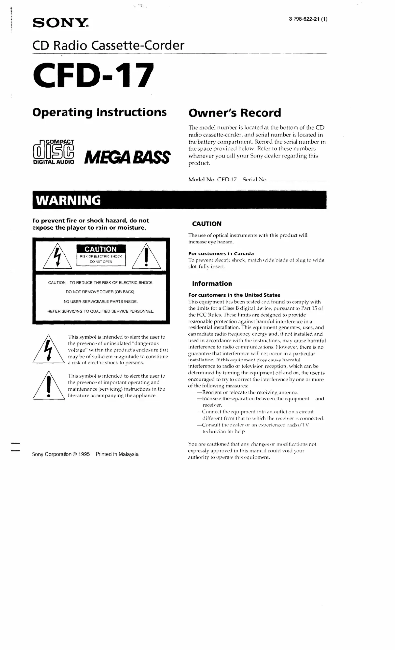 Page n°1 - Manuel utilisateur Sony CFD-17