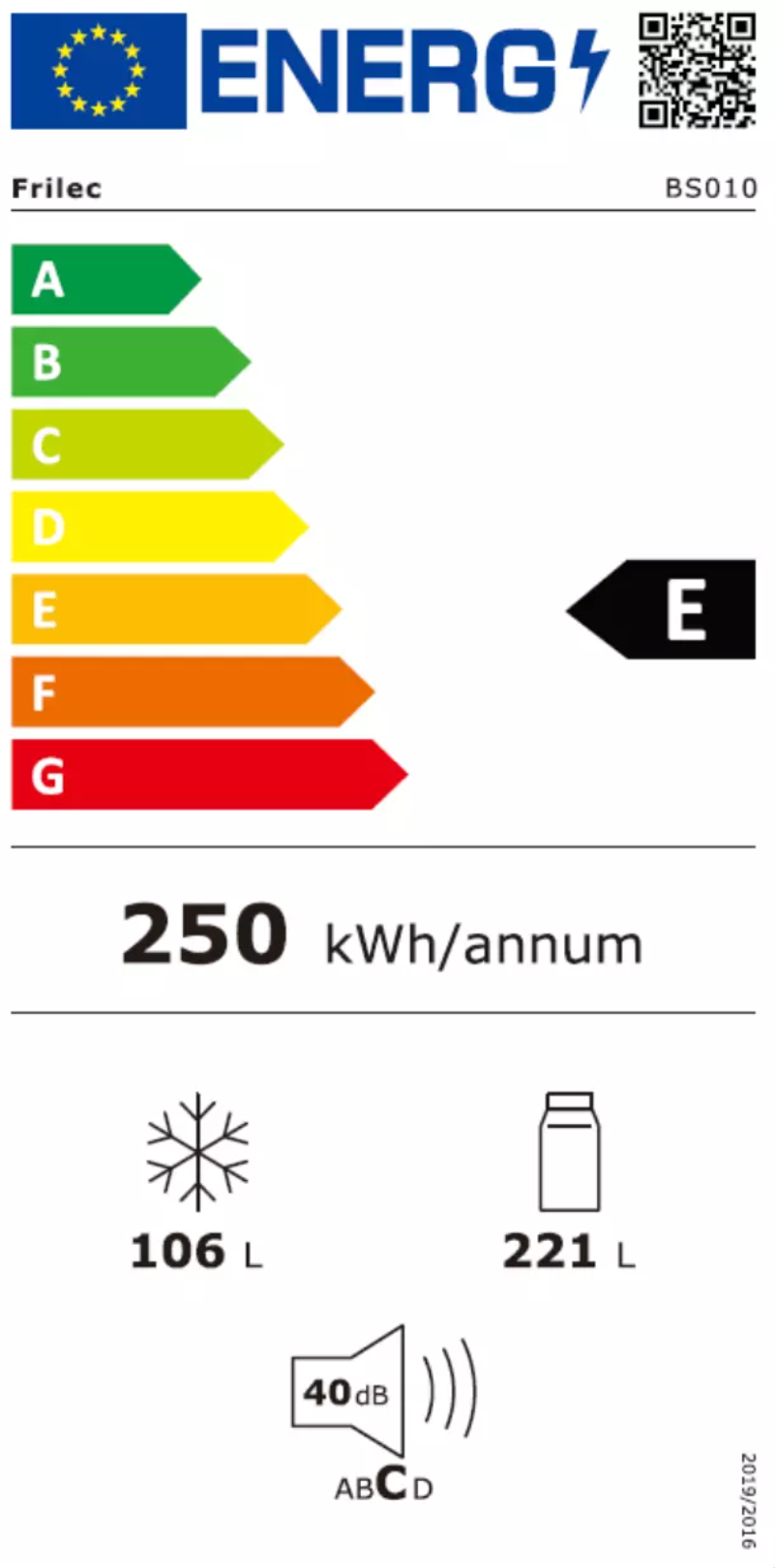 Page 1 de la notice Label énergétique Frilec BS010