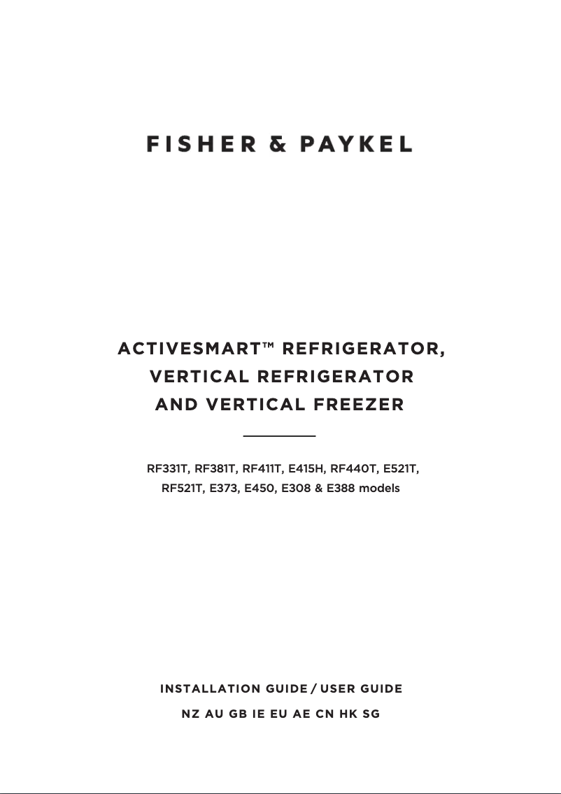 Page 1 de la notice Guide d'installation Fisher & Paykel RF411TLPX6