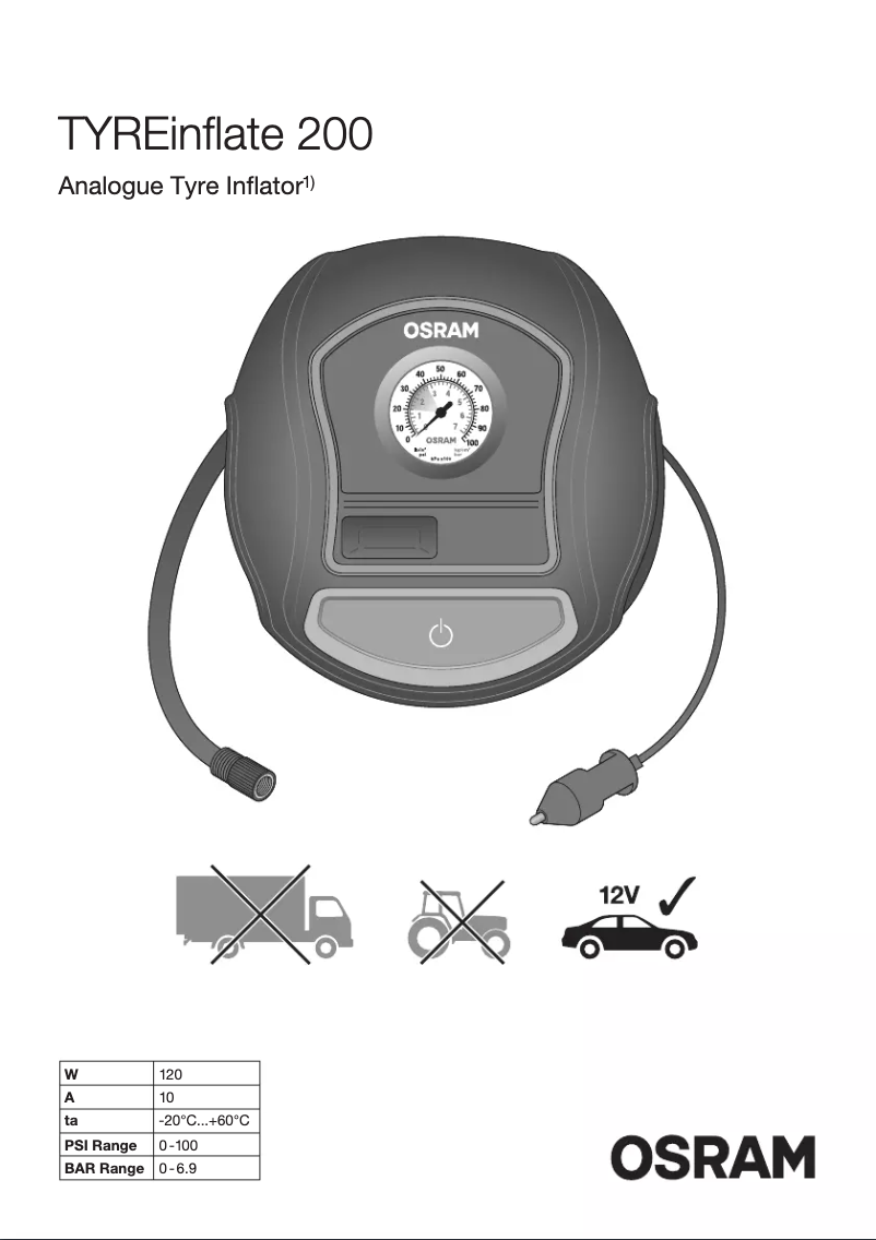 Page 1 de la notice Instructions / montage Osram TYREinflate 200