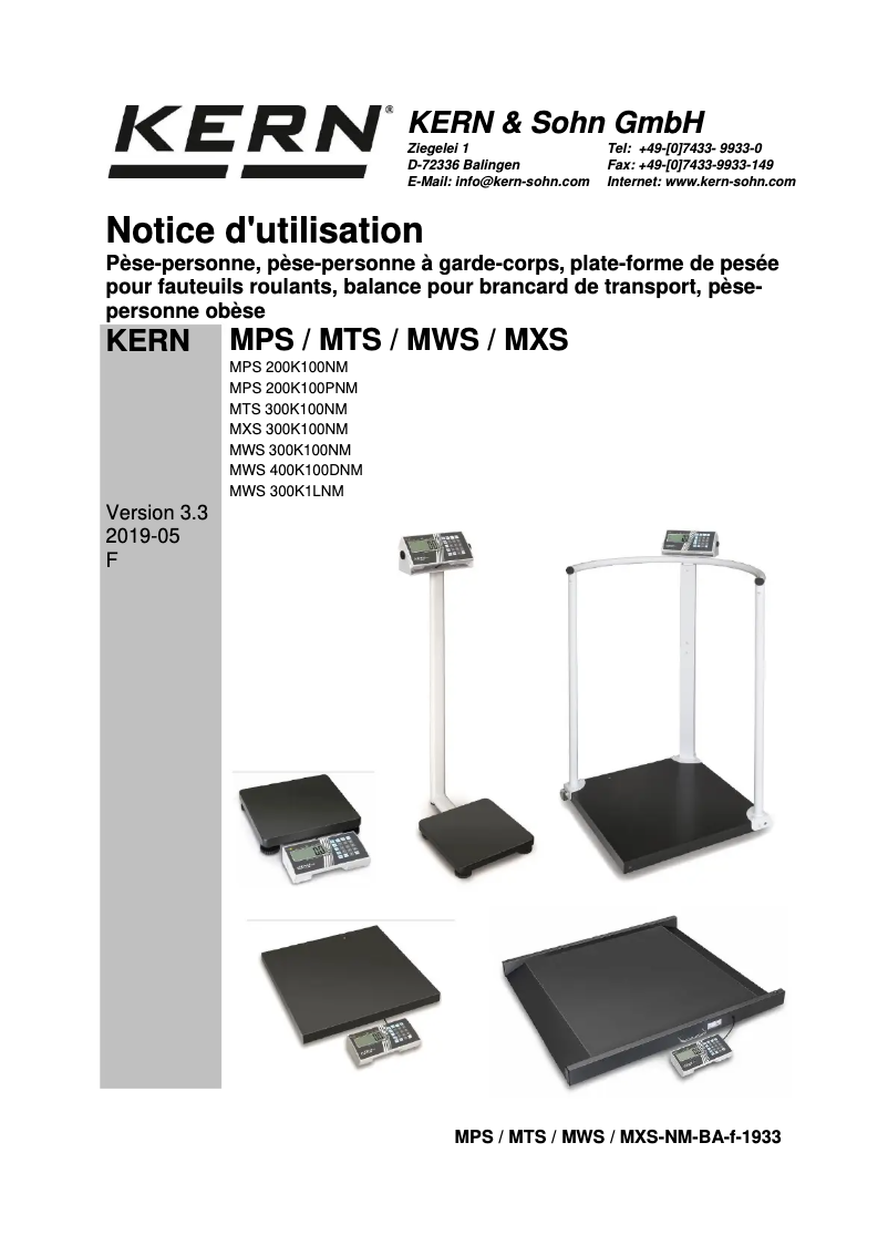 Page 1 de la notice Manuel utilisateur Kern MPS 200K100NM