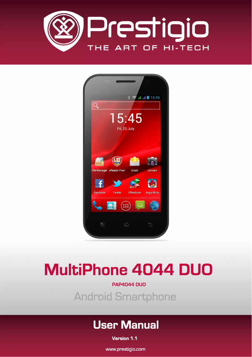 Page 1 de la notice Mode d'emploi Prestigio MultiPhone 4044 Duo