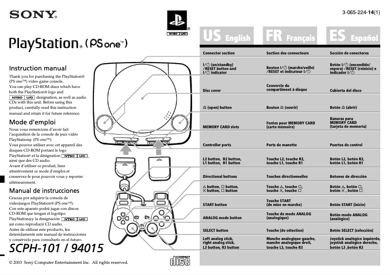 Page 1 de la notice Manuel utilisateur Sony PlayStation