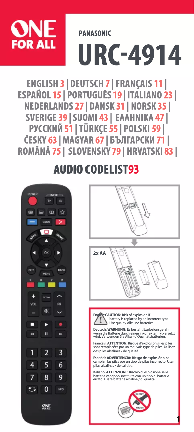 Page 1 de la notice Manuel utilisateur One for all URC 4914