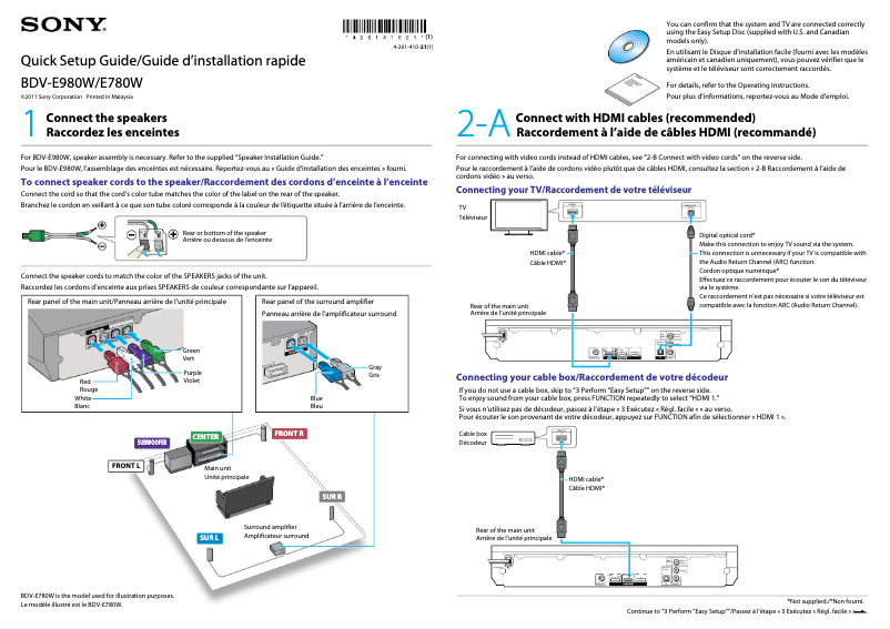Page 1 de la notice Guide d'installation Sony BDV-E980W