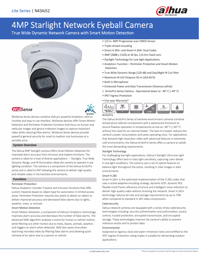 Page 1 de la notice Fiche technique Dahua Technology N43AJ52