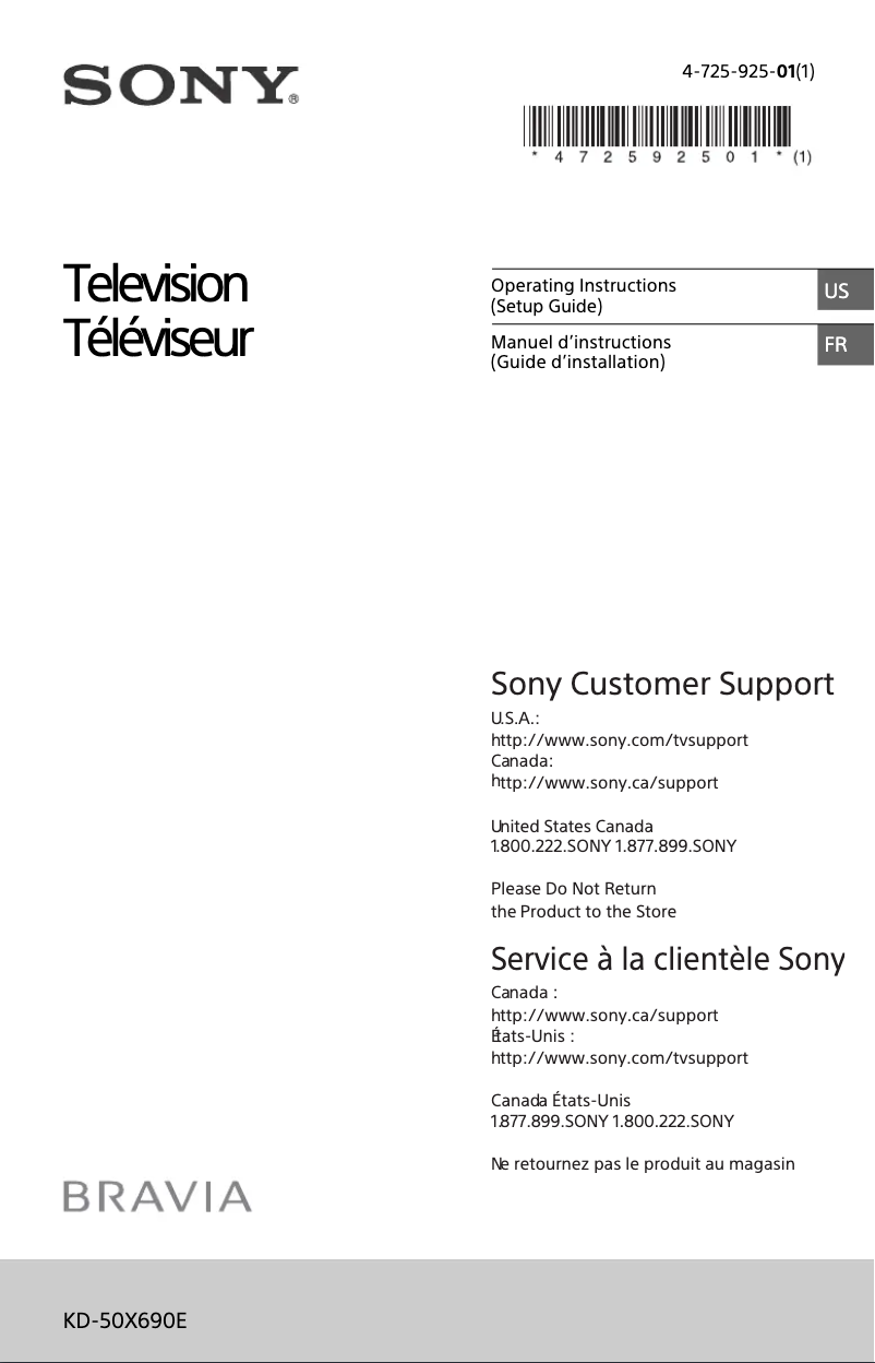Page n°1 - Manuel utilisateur Sony KD-50X690E