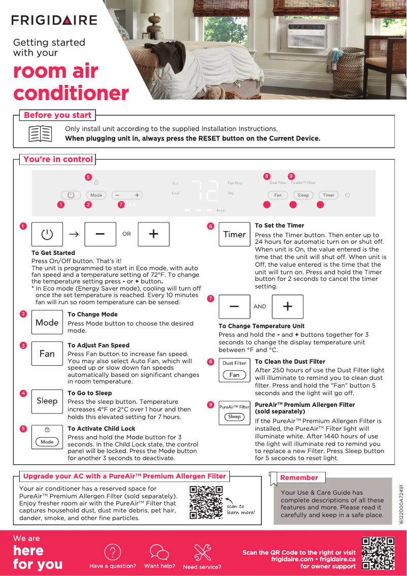 Page 1 de la notice Guide de démarrage rapide Frigidaire FHWC124WB1